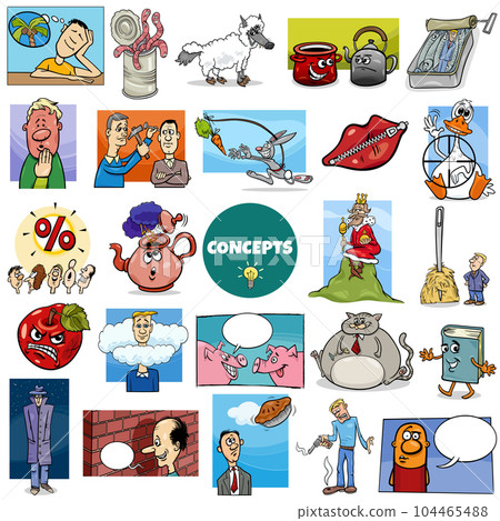 cartoon concepts or metaphors with comic characters big set 104465488