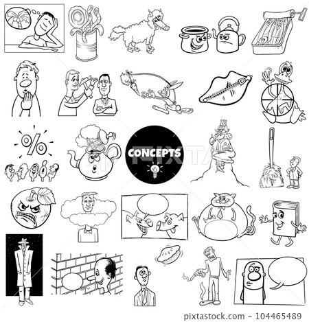 cartoon concepts or metaphors with comic characters set 104465489