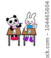 A panda and a rabbit who enjoy studying side by side at their desks 104465604