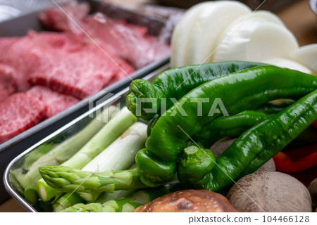 Yakiniku ingredients cut and put in a vat Yakiniku ingredients cut and put in a vat 104466128