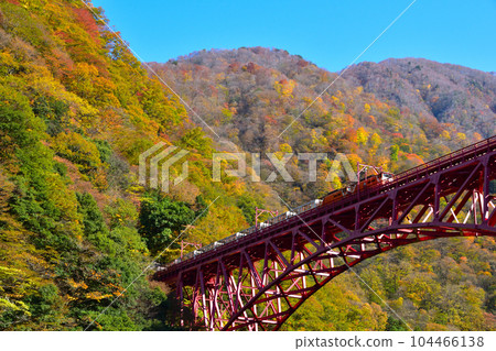 秋天的黑部峽谷鐵道新山彥大橋 104466138