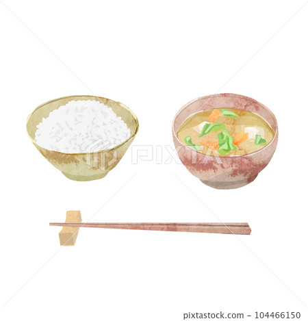 Watercolor vector illustration of rice and miso soup 104466150