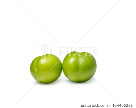 Cherry plum isolate. Fruit background. Preparation of tkemali sauce. Sour, green fruit. One of the varieties of plum. green cherry plum. 104466281