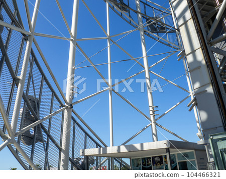 High metal construction. Metal building.  Iron beams. 104466321