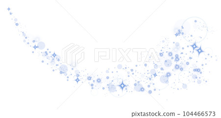 Blue glitter wave abstract illustration. Blue stars dust trail sparkling particles isolated on transparent background. Magic concept. PNG. 104466573