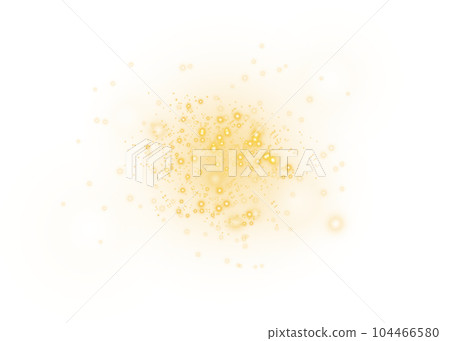 Golden glitter wave abstract illustration. Golden stars dust trail sparkling particles isolated on transparent background. Magic concept. PNG. 104466580