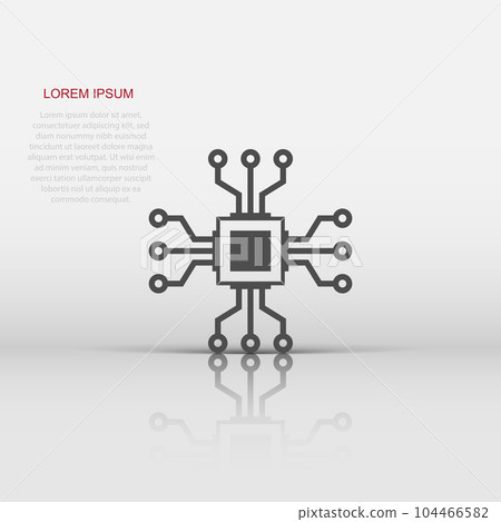 Computer chip icon in flat style. Circuit board vector illustration on white isolated background. Cpu processor business concept. Computer chip icon in flat style. Circuit board vector illustration on white isolated background. Cpu processor business concept. 104466582