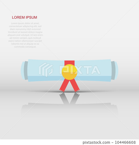 Diploma rolled scroll icon in flat style. Graduate scroll sign illustration pictogram. Education business concept. Diploma rolled scroll icon in flat style. Graduate scroll sign illustration pictogram. Education business concept. 104466608