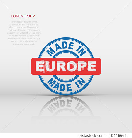 Made in Europe icon in flat style. Manufactured illustration pictogram. Produce sign business concept. 104466663