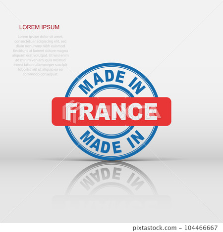 Made in France icon in flat style. Manufactured illustration pictogram. Produce sign business concept. 104466667