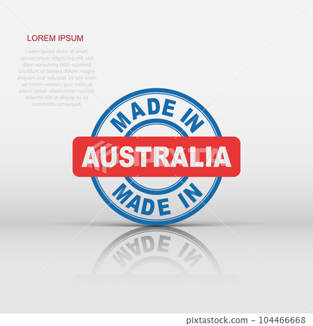 Made in Australia icon in flat style. Manufactured illustration pictogram. Produce sign business concept. 104466668