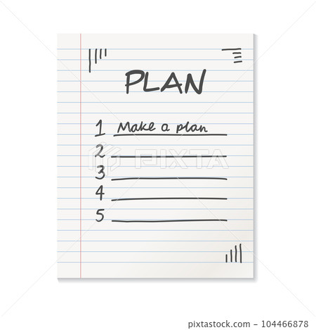 Realistic line paper note icon in flat style. To do list icon with hand drawn text vector illustration on isolated background.  Office stationery notebook sign business concept. 104466878