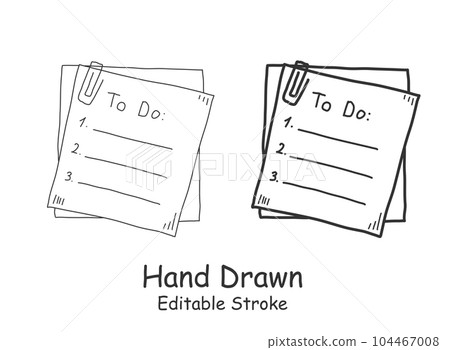 Hand drawn memo paper sheet icon in flat style. Sticky note vector illustration on isolated background.  To do list sign business concept. 104467008