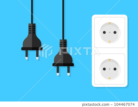 Electric socket with a plug icon in flat style. Connection symbol vector illustration on isolated background. 404 error sign business concept. 104467074