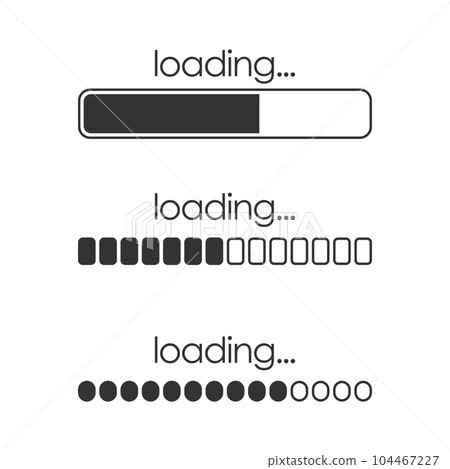 Loading bar icon in flat style. Progress indicator vector illustration on isolated background. Download button sign business concept. Loading bar icon in flat style. Progress indicator vector illustration on isolated background. Download button sign business concept. 104467227