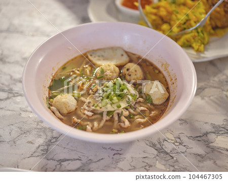 Spicy noodles with fish ball - Asian food style 104467305