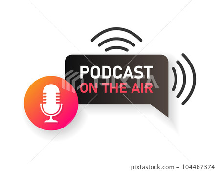 Podcast microphone icon in flat style. Audio interview vector illustration on isolated background. Studio speaker sign business concept. Podcast microphone icon in flat style. Audio interview vector illustration on isolated background. Studio speaker sign business concept. 104467374