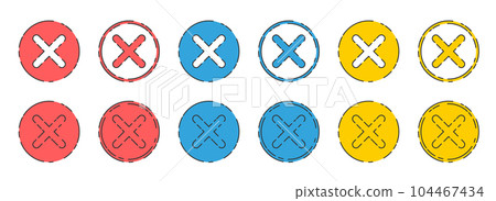Rejected cross mark icon in flat style vector collection 104467434
