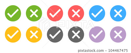 Set of approved and rejected signs and symbols. Vector illustration collection Set of approved and rejected signs and symbols. Vector illustration collection 104467475