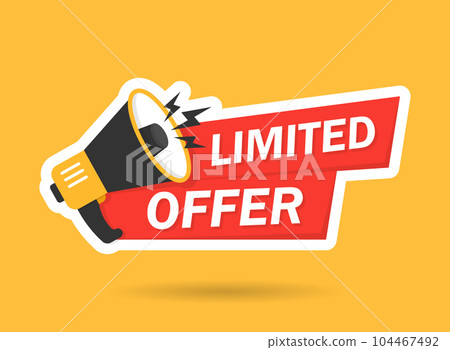 Limited offer icon in flat style. Promo label with alarm clock vector illustration on isolated background. Last minute chance sign business concept. 104467492