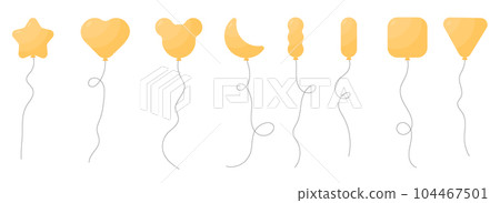 Set of colored party balloons tied with strings. Vector illustration in cartoon style Set of colored party balloons tied with strings. Vector illustration in cartoon style 104467501