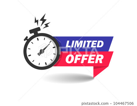 Limited offer icon in flat style. Promo label with alarm clock vector illustration on isolated background. Last minute chance sign business concept. 104467506