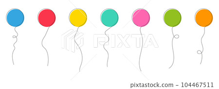 Set of colored party balloons tied with strings. Vector illustration in cartoon style Set of colored party balloons tied with strings. Vector illustration in cartoon style 104467511