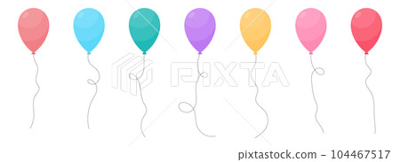 Set of colored party balloons tied with strings. Vector illustration in cartoon style 104467517