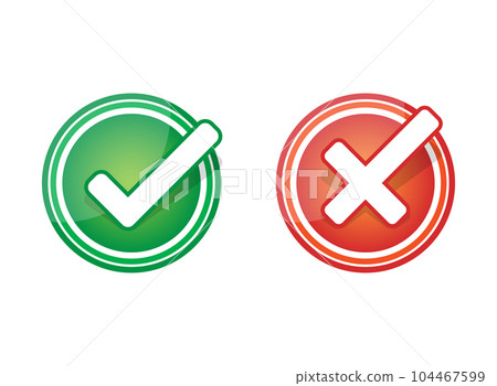 Cross and check mark icon in flat style. Checkmark right vector illustration on isolated background. Tick and cross sign business concept. Cross and check mark icon in flat style. Checkmark right vector illustration on isolated background. Tick and cross sign business concept. 104467599