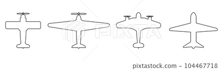 Top view of line plane icon set. Vector illustration isolated on white Top view of line plane icon set. Vector illustration isolated on white 104467718