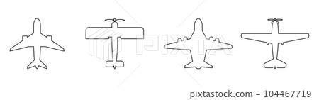 Top view of line plane icon set. Vector illustration isolated on white Top view of line plane icon set. Vector illustration isolated on white 104467719