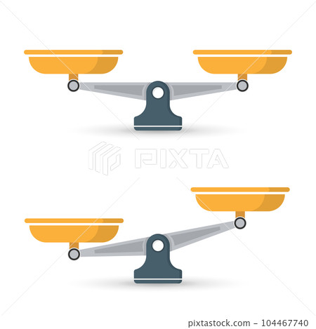 Scale icons set in flat style. Weight balance vector illustration on isolated background. Equilibrium comparison sign business concept. 104467740
