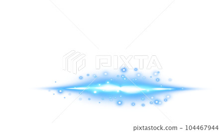 Blue horizontal lens flares. Laser beams, horizontal light rays. Beautiful light flares. Glowing streaks on transparent background. Png. 104467944
