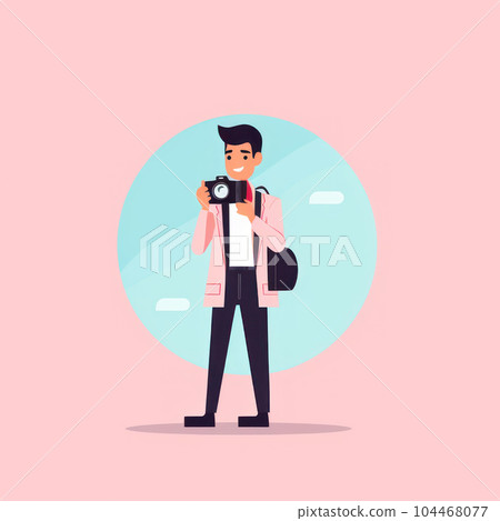Flat design of young man with camera for shooting photo. Photograph day concept. Flat design of young man with camera for shooting photo. Photograph day concept. 104468077