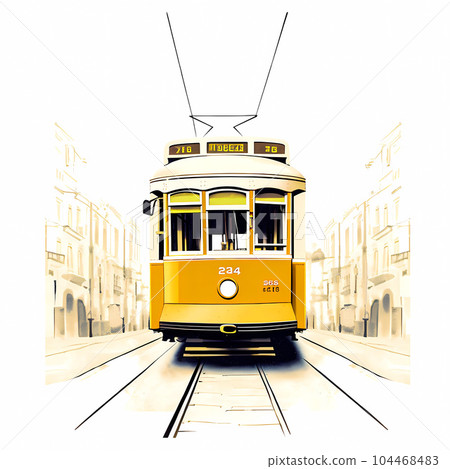 Illustration of a portuguese city with a tram, Portugal Illustration of a portuguese city with a tram, Portugal 104468483