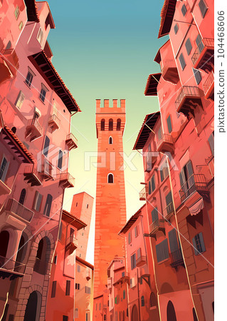 Illustration of beautiful view of Bologna, Italy 104468606