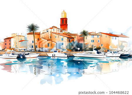 Beautiful view of the small town of Saint-Tropez, France 104468622