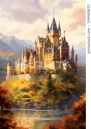 Illustration of beautiful view of Burg Cochem Castle, Germany 104468651