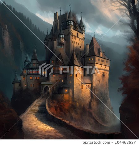 Illustration of beautiful view of Burg Eltz Castle, Germany 104468657