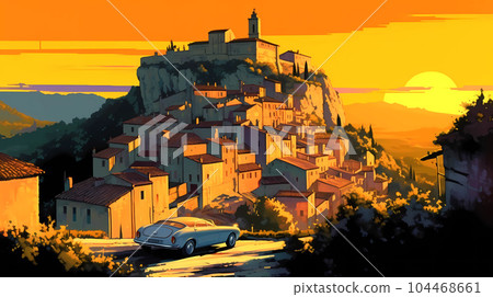 Illustration of beautiful view of Gordes, France Illustration of beautiful view of Gordes, France 104468661