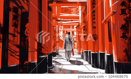 Illustration of beautiful view of Fushimi Inari-taisha, Japan 104468670