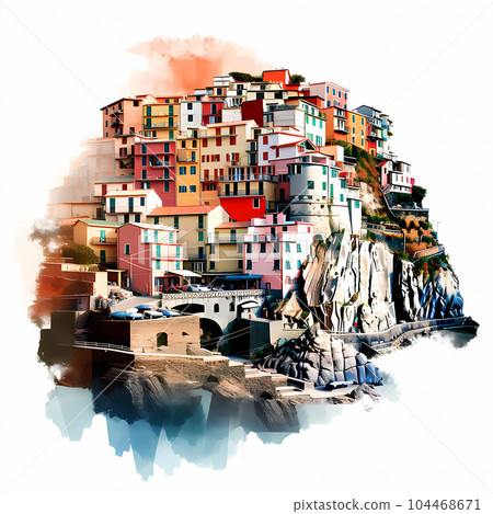 Beautiful view of the small town of Manarola on the Mediterranean coast, Italy 104468671