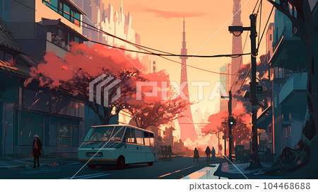Illustration of beautiful view of the city of Tokyo, Japan Illustration of beautiful view of the city of Tokyo, Japan 104468688