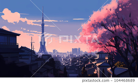 Illustration of beautiful view of the city of Tokyo, Japan Illustration of beautiful view of the city of Tokyo, Japan 104468689