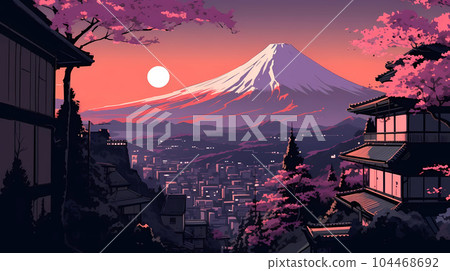 Illustration of beautiful view of the city of Tokyo, Japan 104468692