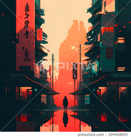 Illustration of beautiful view of the city of Tokyo, Japan 104468693
