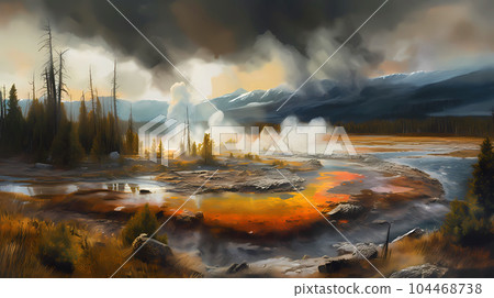 Illustration of Yellowstone National Park, USA 104468738