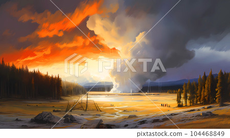 Illustration of Yellowstone National Park, USA 104468849