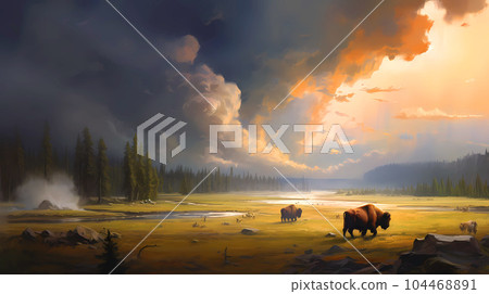 Illustration of Yellowstone National Park, USA 104468891