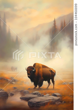 Illustration of Yellowstone National Park, USA 104468899